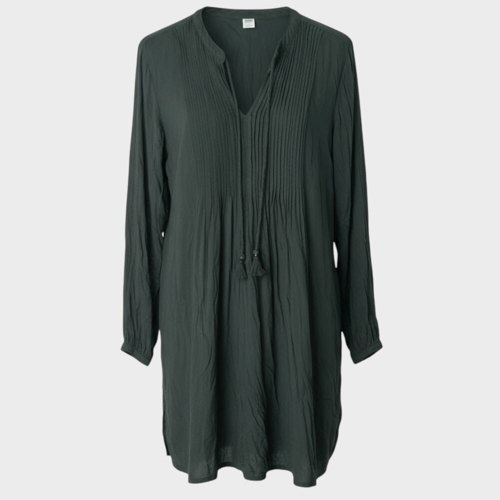 Old Navy Small Black Dress 100% Rayon Long Sleeve Tie V Neck Lined - Picture 2 of 8